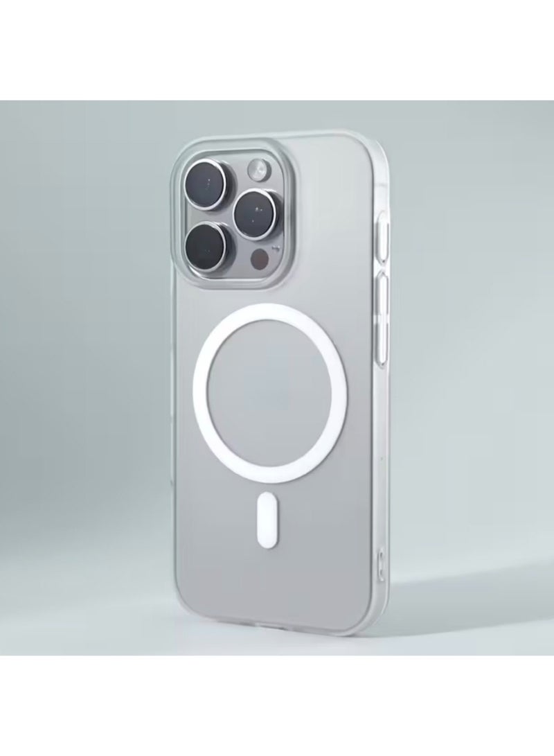 جراب ماج سيف الفاخر غير اللامع لهاتف آيفون 13 برو ماكس، غطاء مغناطيسي رفيع مقاوم للصدمات | أبيض